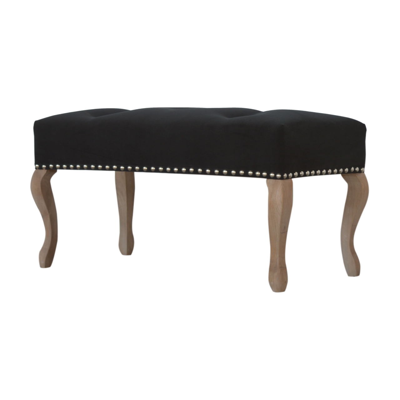 Solid Mango Wood French Style Black Velvet Bench - Image 2