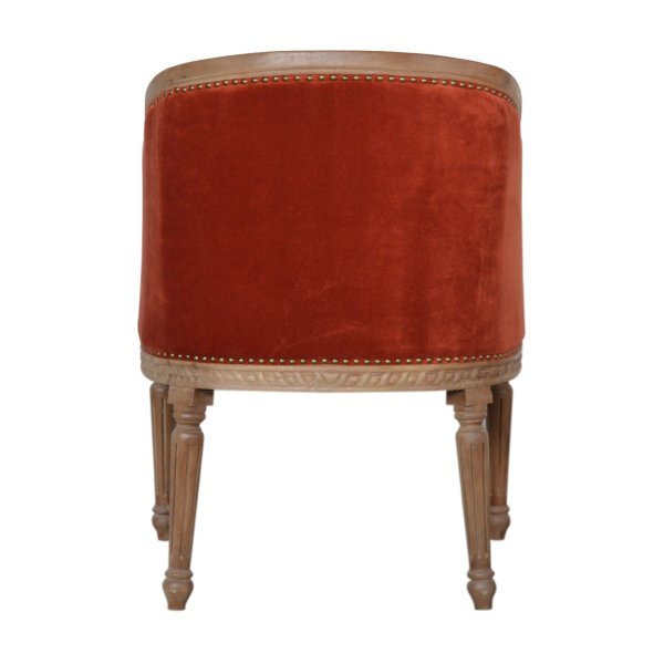 Solid Mango Wood N3 Oak Finished Wine Red Studded Cotton Velvet Bucket Chair - Image 9