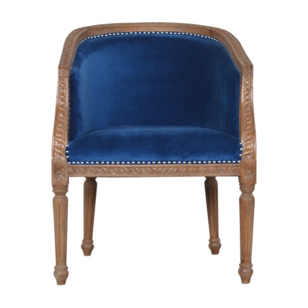 Solid Mango Wood Royal Blue Velvet Occasional Chair
