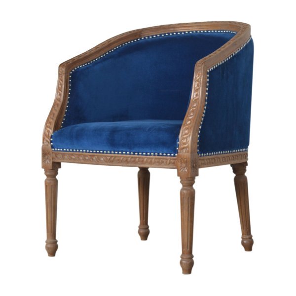 Solid Mango Wood Royal Blue Velvet Occasional Chair - Image 2