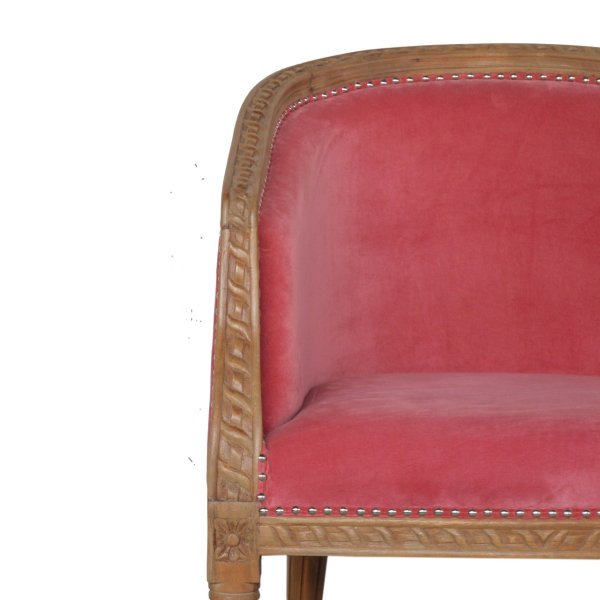 Solid Mango Wood Pink Velvet Occasional Chair - Image 4