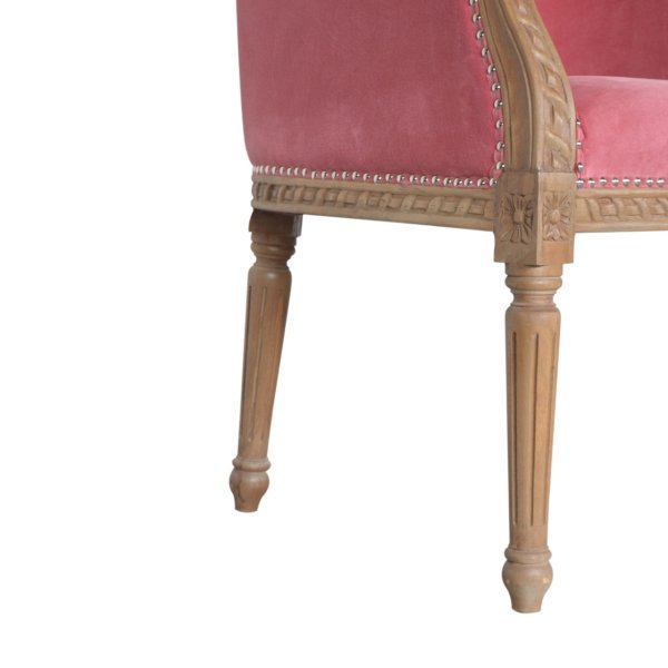 Solid Mango Wood Pink Velvet Occasional Chair - Image 7