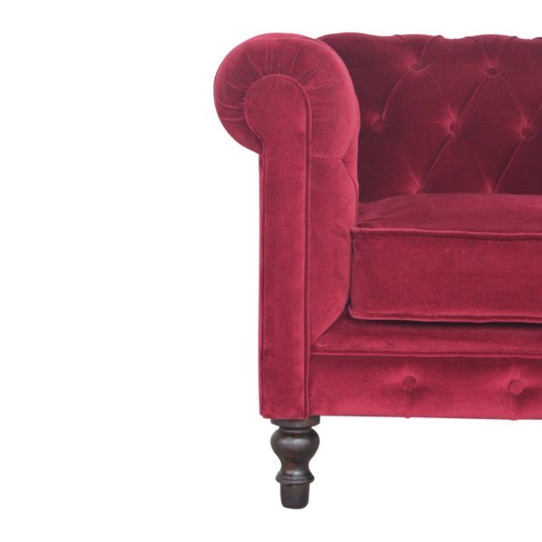 Solid Mango Wood Wine Red Chesterfield Armchair - Image 4