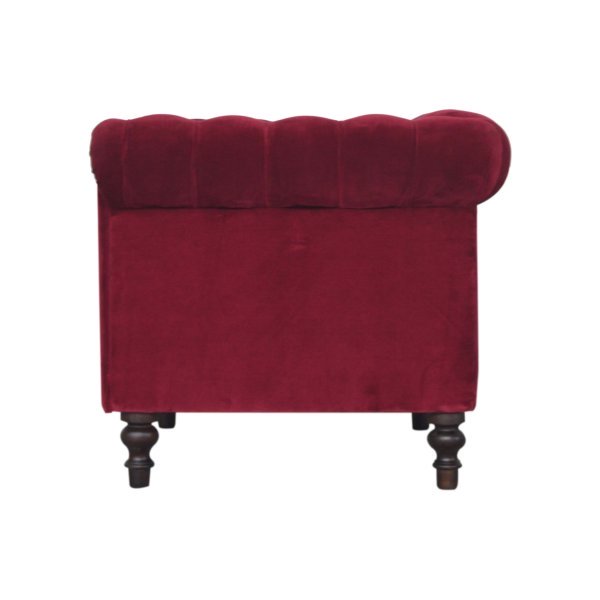 Solid Mango Wood Wine Red Chesterfield Armchair - Image 8