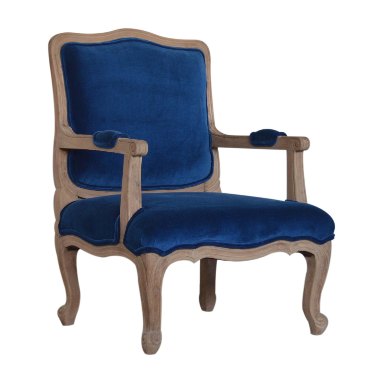 Solid Mango Wood Royal Blue Velvet French Chair - Image 2
