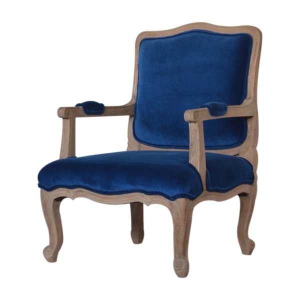Solid Mango Wood Royal Blue Velvet French Chair - Image 3