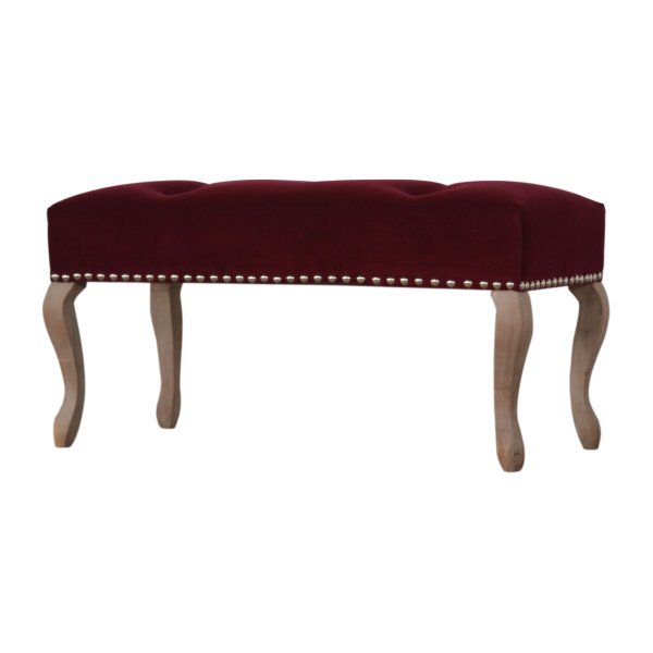 Solid Mango Wood French Style Wine Red Bench - Image 2