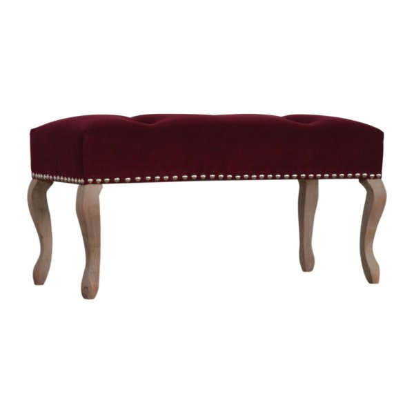 Solid Mango Wood French Style Wine Red Bench - Image 3