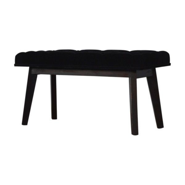 Solid Mango Wood Black Velvet Hallway Bench - Image 3