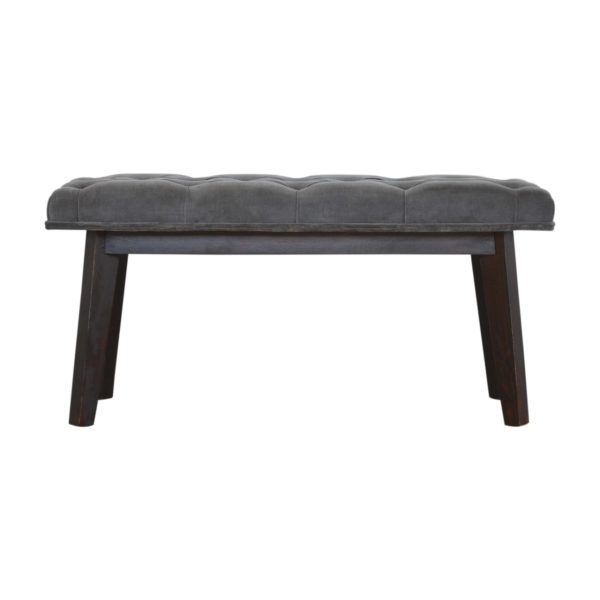 Solid Mango Wood Walnut Finished Grey Cotton Velvet Bench with Scandinavian Style Legs