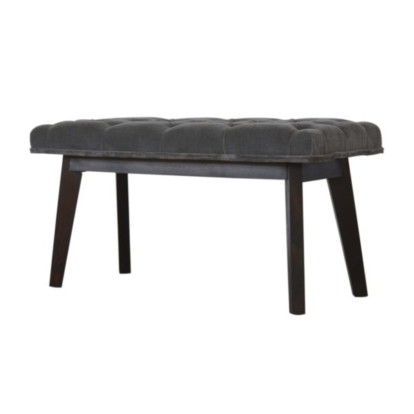 Solid Mango Wood Walnut Finished Grey Cotton Velvet Bench with Scandinavian Style Legs - Image 3