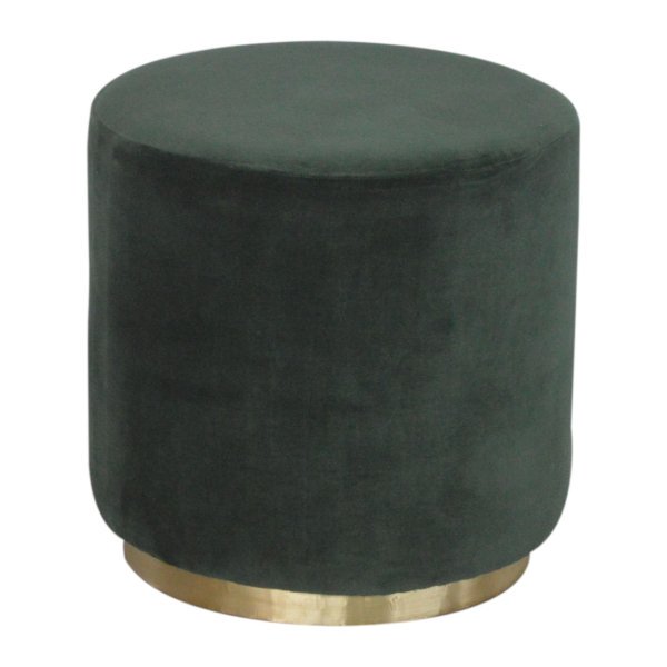 Solid Mango Wood Emerald Green Cotton Velvet Footstool with Gold Coloured Base