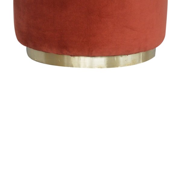 Solid Mango Wood Gold Coloured Base Brick Red Velvet Stool - Image 7