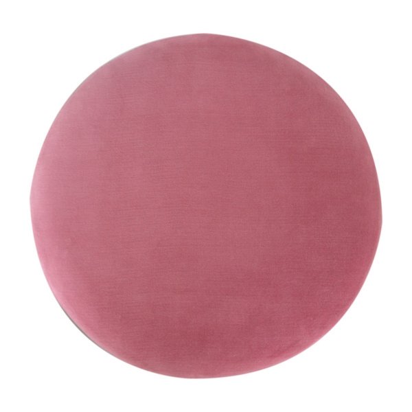 Solid Mango Wood Walnut Finished Pink Cotton Velvet Cylindrical Footstool with Wooden Base - Image 2
