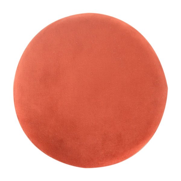 Solid Mango Wood Walnut Finished Rust Cotton Velvet Cylindrical Footstool with Wooden Base
