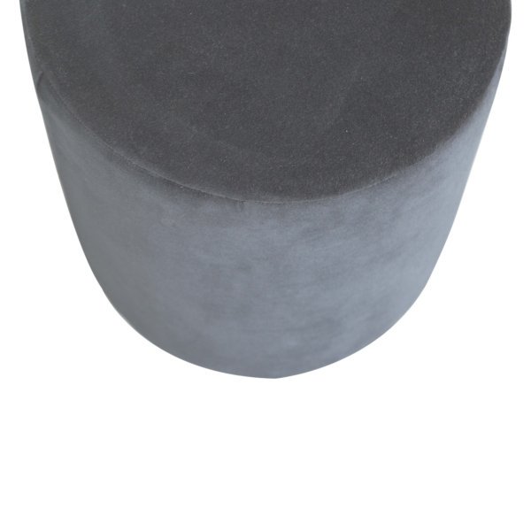 Solid Mango Wood Walnut Finished Black Cotton Velvet Cylindrical Footstool with Wooden Base - Image 2