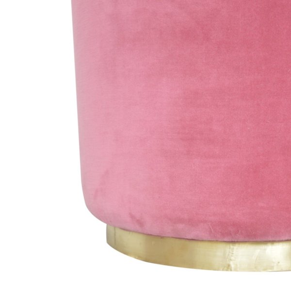 Solid Mango Wood Pink Cotton Velvet with Gold Painted Base Large Footstool - Image 2