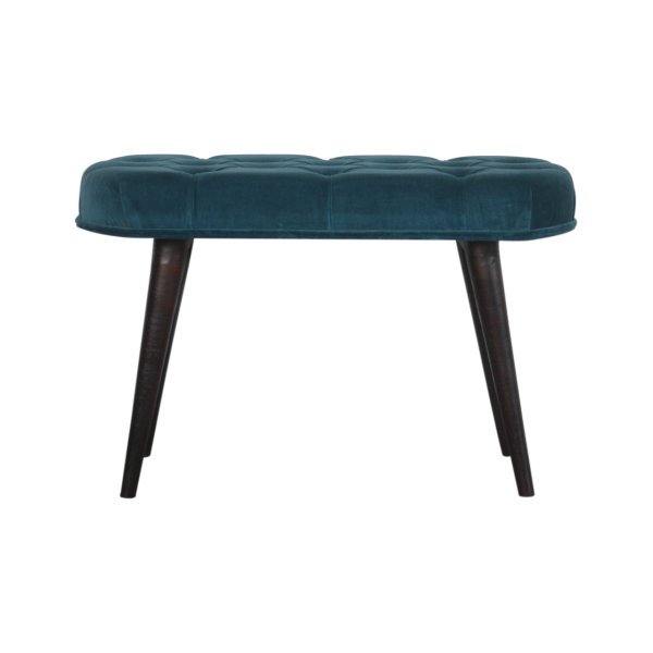 Solid Mango Wood Teal Cotton Velvet Button Bench