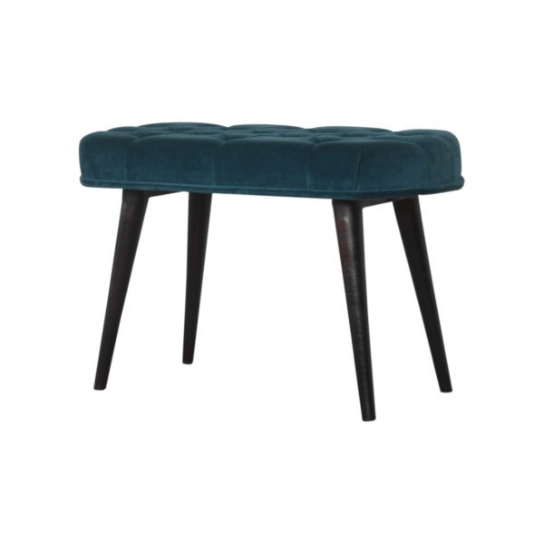 Solid Mango Wood Teal Cotton Velvet Button Bench - Image 3