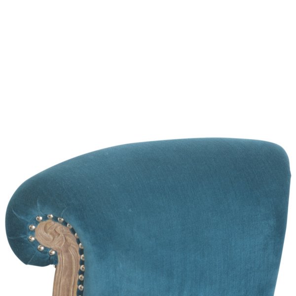 Solid Mango Wood Oak Finished Teal Cotton Velvet Studded Chair - Image 4