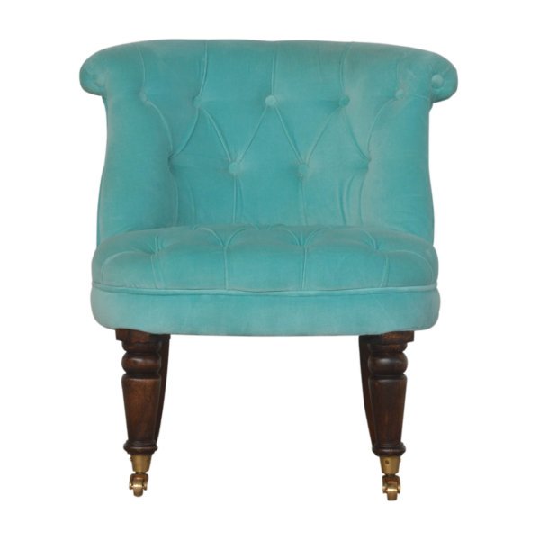 Solid Mango Wood Turquoise Velvet Accent Chair