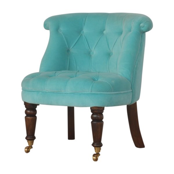 Solid Mango Wood Turquoise Velvet Accent Chair - Image 2