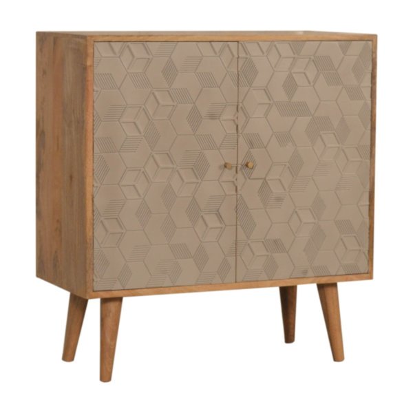 Solid Mango Wood Oak Finished Champagne Cube Design 2 Shelf Acadia Cabinet with Scandinavian Legs - Image 3