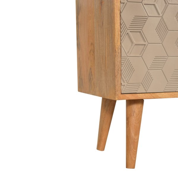 Solid Mango Wood Oak Finished Champagne Cube Design 2 Shelf Acadia Cabinet with Scandinavian Legs - Image 7