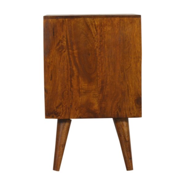 Solid Mango Wood Chestnut Finished Brass Inlaid 3 Removable Drawer Bedside with Scandinavian Legs - Image 8