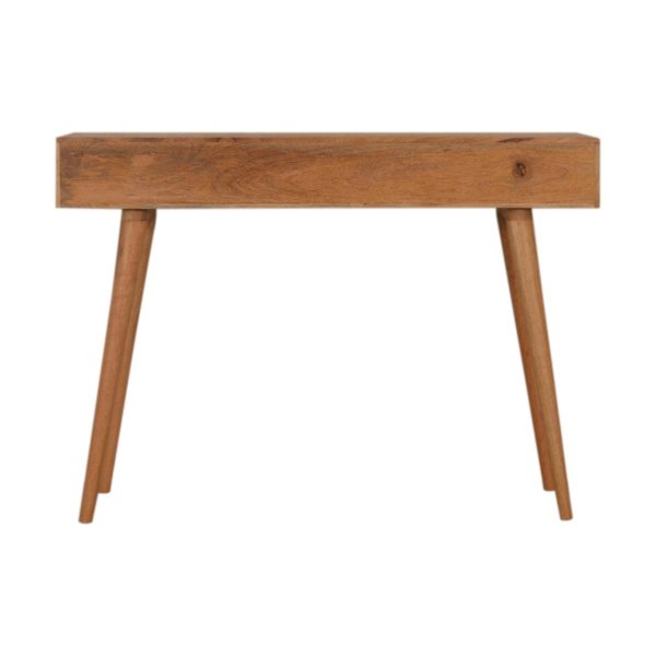 Solid Mango Wood Oak Finished 3 Drawer Sarina Contrasting Block Print Console Table with Scandinavian Legs - Image 8