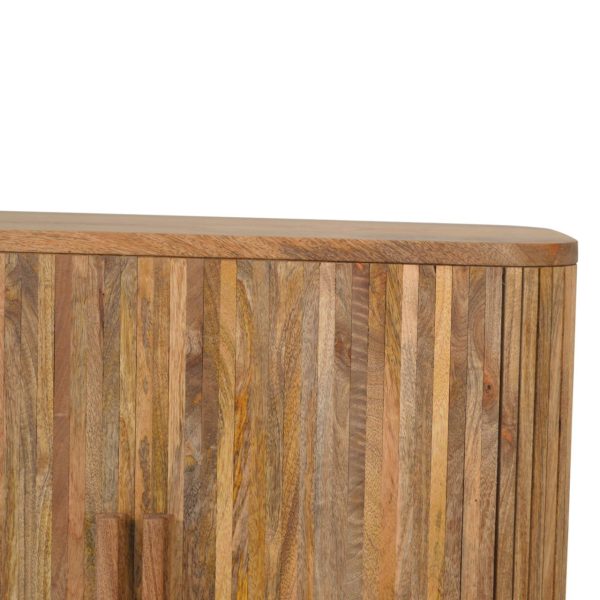 Solid Oak Finished 2 Door Striped Mango Wood Scandinavian Style Cabinet - Image 4