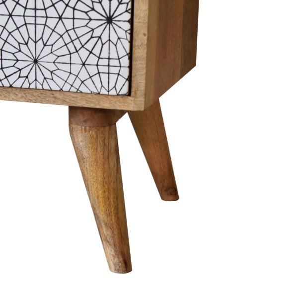 Solid Mango Wood Oak Finished Sendai Scandinavian Style 2 Drawer Screen Printed Bedside - Image 7