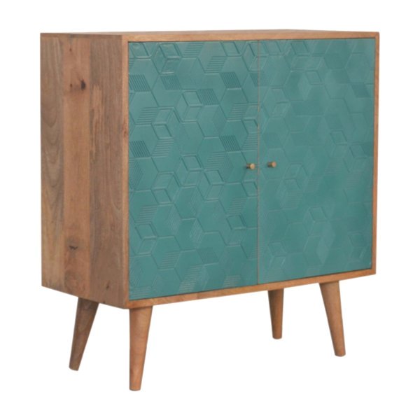 Solid Oak Finished Mango Wood 2 Door Acadia Teal Painted Cabinet - Image 2