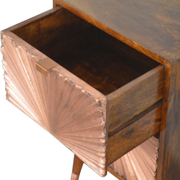 Solid Chestnut Finished Mango Wood Manila Brass Plated 2 Drawer Bedside with 4 Scandinavian Style Legs - Image 4