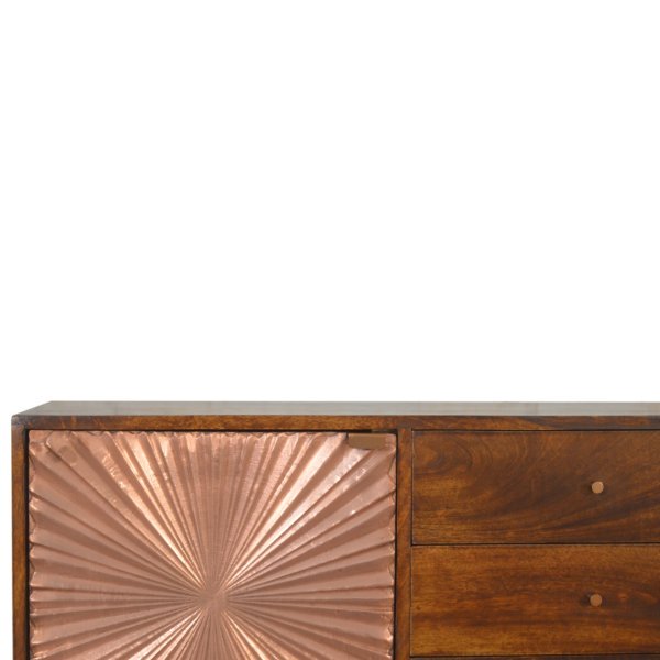 Solid Chestnut Finished Mango Wood Brass Plate Front 3 Drawer Cabinet with Scandinavian Legs - Image 2