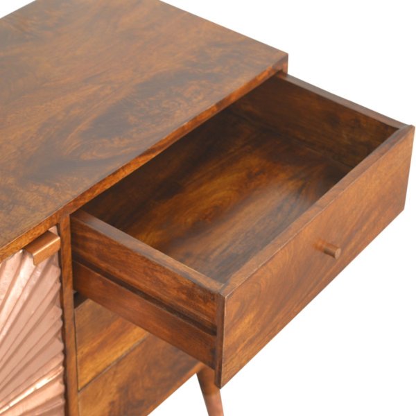 Solid Chestnut Finished Mango Wood Brass Plate Front 3 Drawer Cabinet with Scandinavian Legs - Image 3