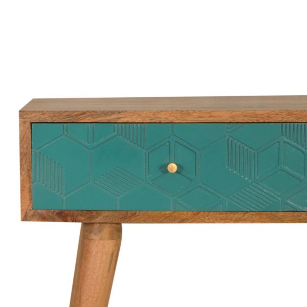 Solid Mango Wood Oak Finished Teal Painted 2 Drawer Console Table - Image 3