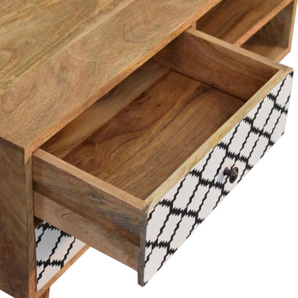 Solid Mango Wood Oak Finished + Stella Screen Printed 2 Drawer 2 Open Slots Media Unit - Image 6