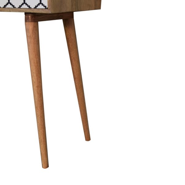 Solid Mango Wood Moroccan Black and White Screen Printed Scandinavian Style 1 Slot 1 Drawer Desk - Image 7
