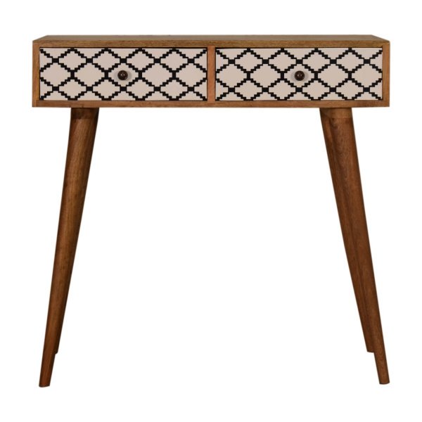 Solid Mango Wood Oak Finished Black and White Screen Stella 2 Drawer Console Table