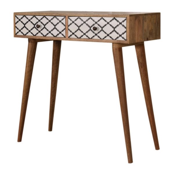 Solid Mango Wood Oak Finished Black and White Screen Stella 2 Drawer Console Table - Image 2