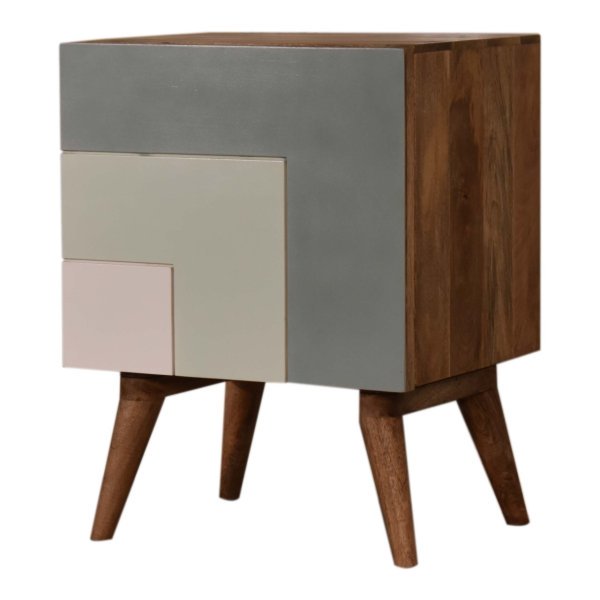 Solid Oak Finished 3 Tone Quebec Green Mango Wood Scandinavian Style 1 Door Bedside - Image 3
