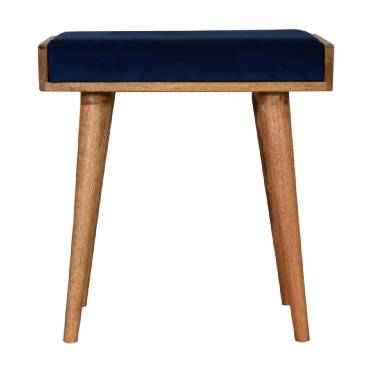 Mango Wood Royal Blue Velvet Tray Footstool