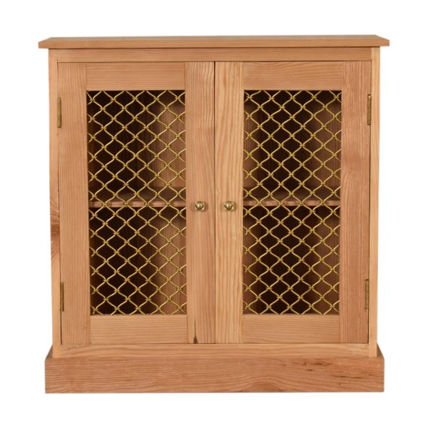 Solid Oak Finished Mango Wood Rustic 2 Caged Door Cabinet
