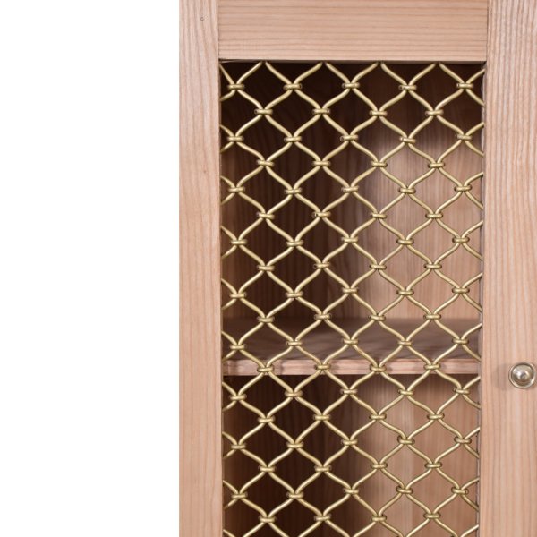 Solid Oak Finished Mango Wood Rustic 2 Caged Door Cabinet - Image 4