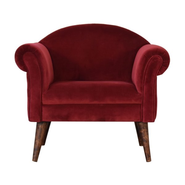 Solid Mango Wood Wine Velvet Nordic Style Armchair