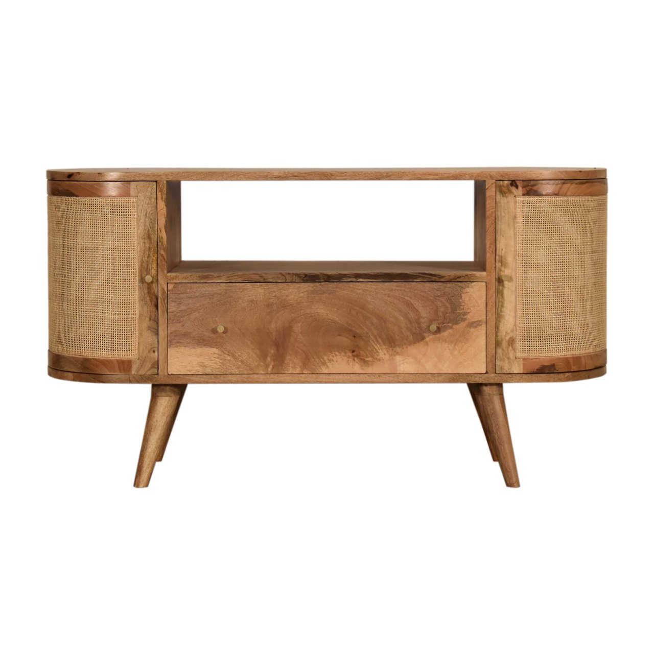 Solid Oak Finished + Hessian Mango Wood 2 Pod Door 1 Drawer Cabinet