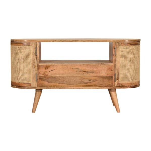 Solid Oak Finished + Hessian Mango Wood 2 Pod Door 1 Drawer Cabinet - Image 10