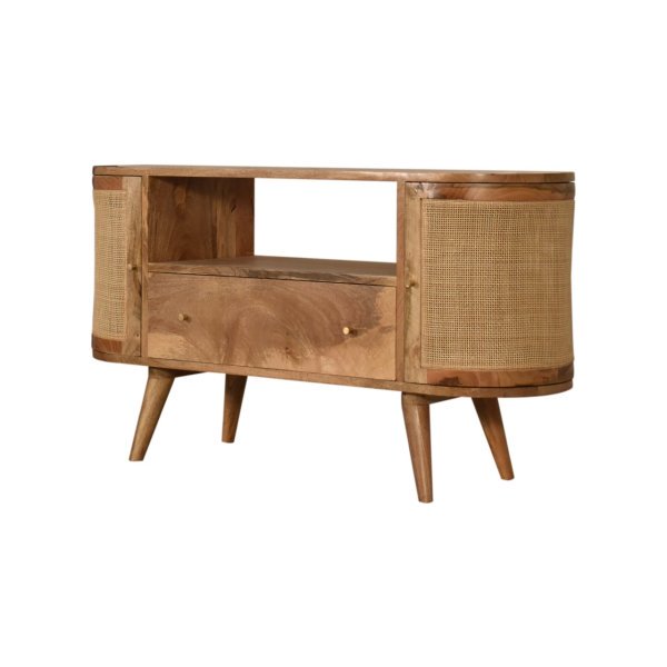 Solid Oak Finished + Hessian Mango Wood 2 Pod Door 1 Drawer Cabinet - Image 2