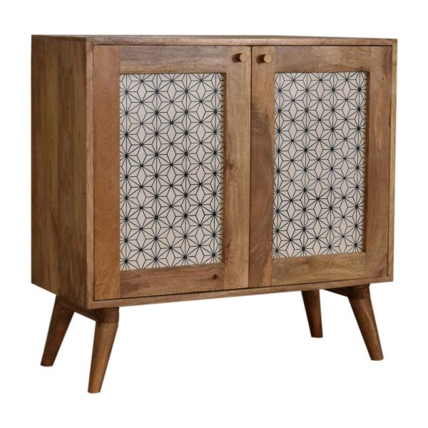 Solid Mango Wood Geometric Screen Printed Cabinet - Image 3